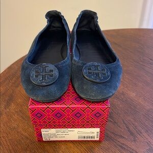 Tory Burch Dark Blue Suede Flats